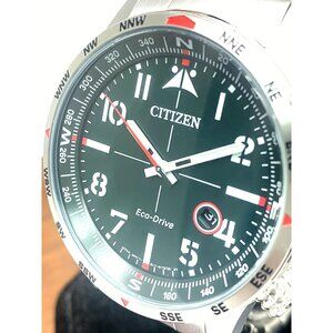 Citizen Men's Watch BM7551-50X Eco-Drive Green Dial Silver Stainless Steel 43mm